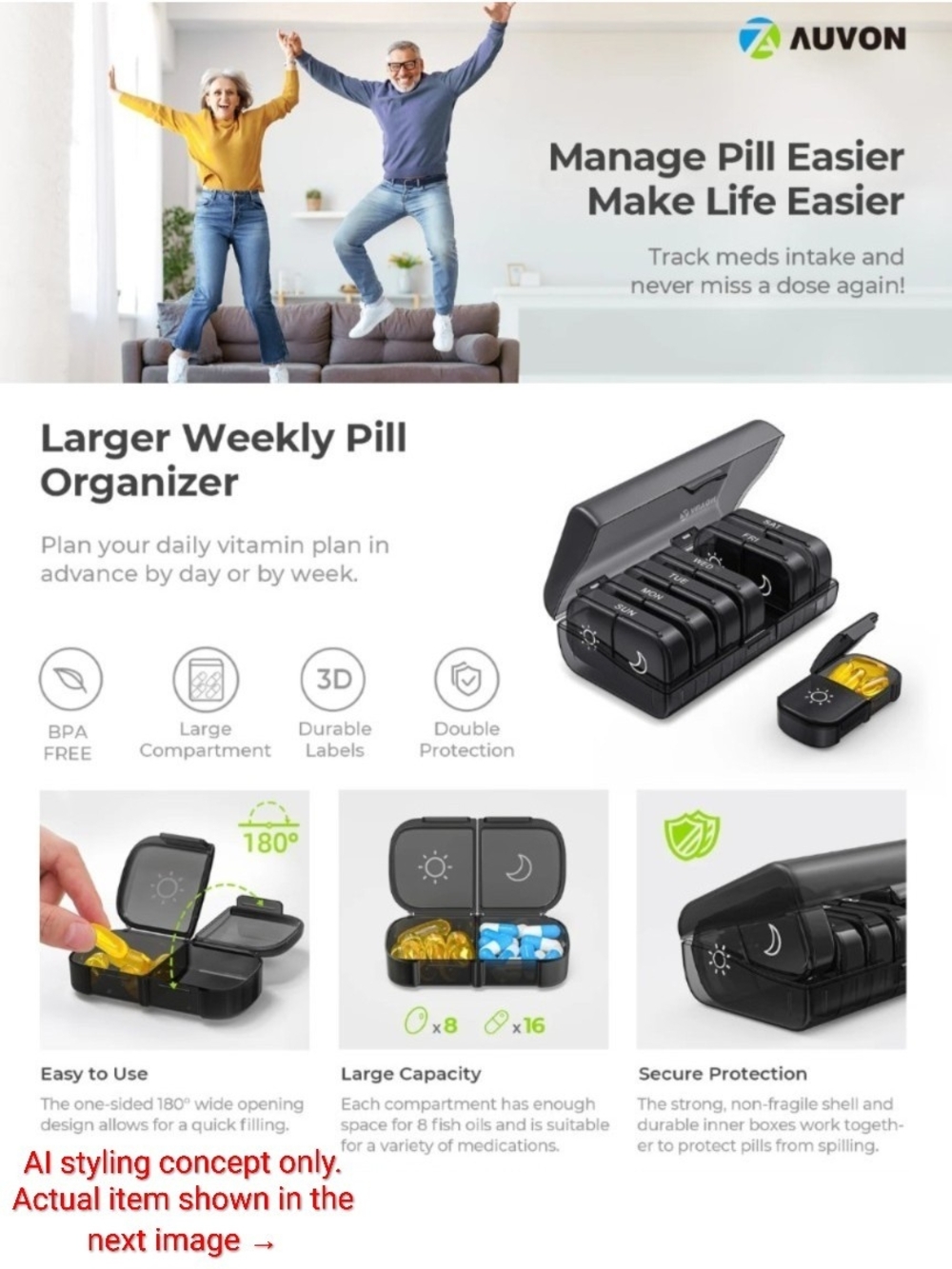 Weekly Pill Organizer 7 Day AM PM Large Capacity